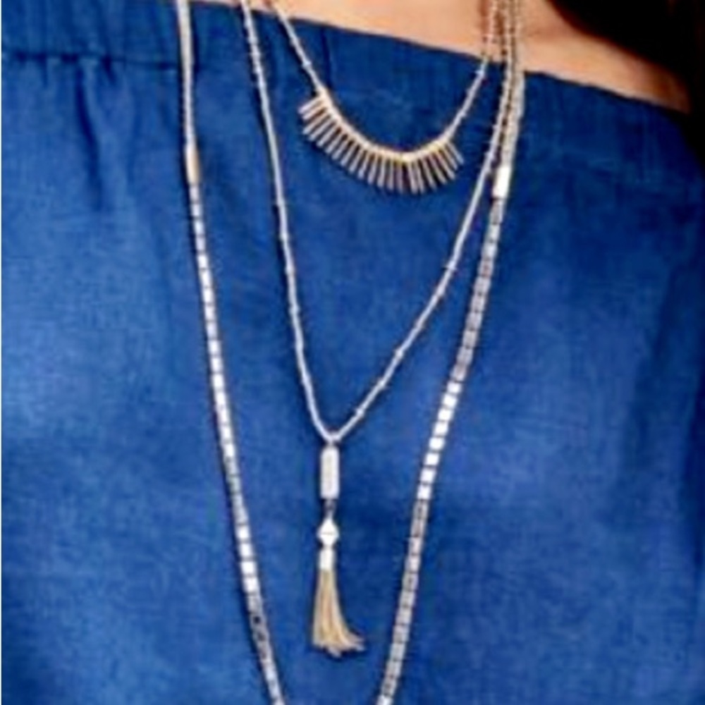 Stella and Dot Riad 7-in-1 or 3-in-1 layered rose quartz tassel Necklace EUC - Picture 3 of 10
